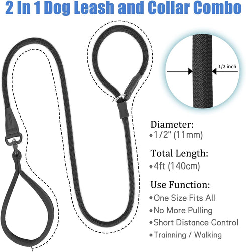Strong Slip Lead Dog Leash, 4FT / 6FT Durable Nylon No Pull Training Leash for Small Medium Large Dogs