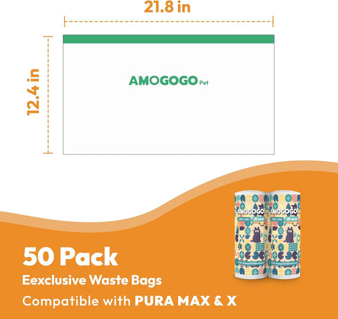 50 Pack Litter Box Liner Bags, Compatible with Petkit Pura Max & X, Self-Cleaning Cat Litter Box Replacement Waste
