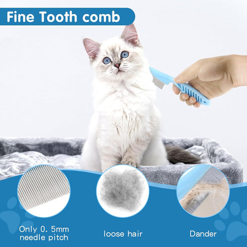 Dog Grooming Kit 6PCS - Dog Brush for Shedding, Dematting Comb, Nail Clipper with File, Flea Comb, Bath Brush - Blue