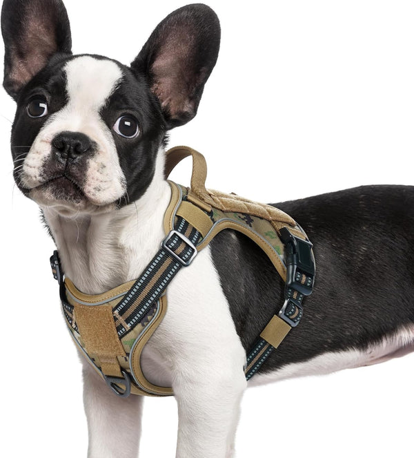 rabbitgoo Small Dog Harness No Pull, Tactical Vest with Molle, Control Handle, Adjustable Reflective Military, Brown