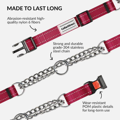 CollarDirect Martingale Dog Collar with Stainless Steel Chain, Quick Release Buckle, Reflective for Large, Medium,