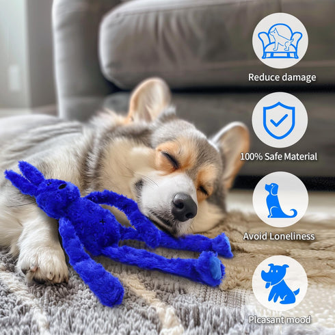 Rabbit Squeaky Dog Toys, Interactive Plush Bunny Toy with Crinkle, Enrichment for Small Medium Dogs (Blue)