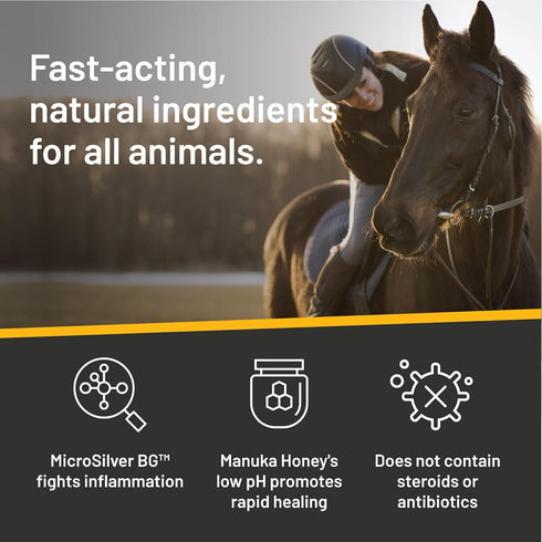 2oz Absorbine Silver Honey Rapid Wound Repair Ointment Tube, Manuka Honey + MicroSilver BG, Horse & Large Animal Wound
