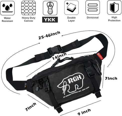 Rough Enough Tactical Fanny Pack for Men - Large Crossbody Waist Bag for Hunting, Camping, Hiking in Waxed Canvas