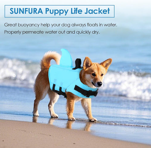 SUNFURA Dog Life Jacket Shark Life Vest for Dogs – Adjustable Swimming Vest with High Buoyancy, Safety Lifesaver for