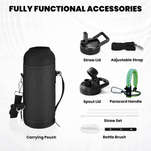 Insulated Water Bottle 40 oz, Triple Wall Vacuum Stainless Steel, Leak Proof, Ombre Green with Straw Spout