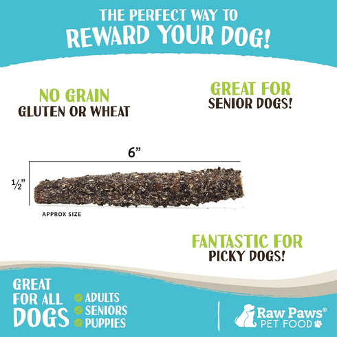 Raw Paws Green Beef Tripe Sticks for Dogs, 6-Inch (5-Count), Dried Tripe Dog Treats from Free-Range Cows