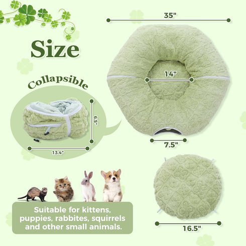 PEQULTI Cat Tunnel with Bed for Indoor Cats, Cat Play Donut Tunnel with Washable Soft Plush Mat, Round Tube Toys Cute