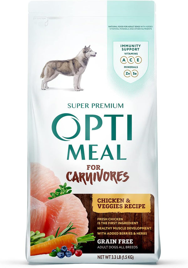 OPtimeal Grain-Free Dog Food, Balanced Dry Recipe with Immunity Support, Non-Grain for All Breeds, 3.3 lbs, Chicken &