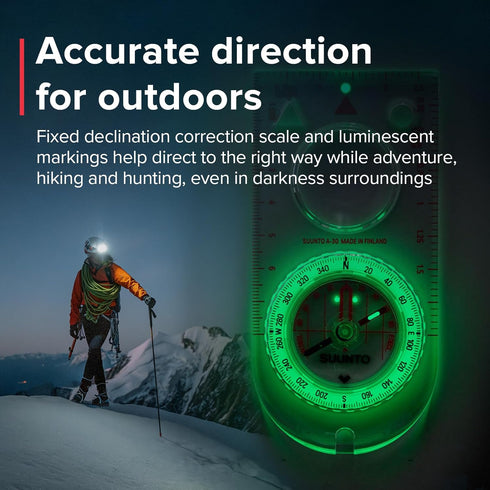 SUUNTO A-30 Compact Hiking Compass with Luminous Markings for Low Light