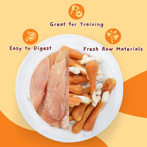 21.2 oz Jungle Calling Chewy Chicken Dog Treats Real Chicken Calcium Bone, Rawhide Free, Teeth Clean & Breath Fresh Dog