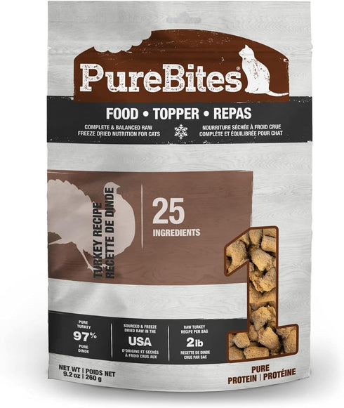PureBites Turkey Freeze Dried Cat Food Topper, 24 Ingredients, Made in USA, 9.2oz