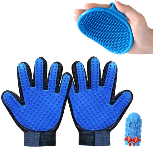 Dog Bath Brush & Washing Gloves 2PCS, Pet Grooming Gloves for Dogs, Cats, Horses with 185 Silicone Tips (Blue)