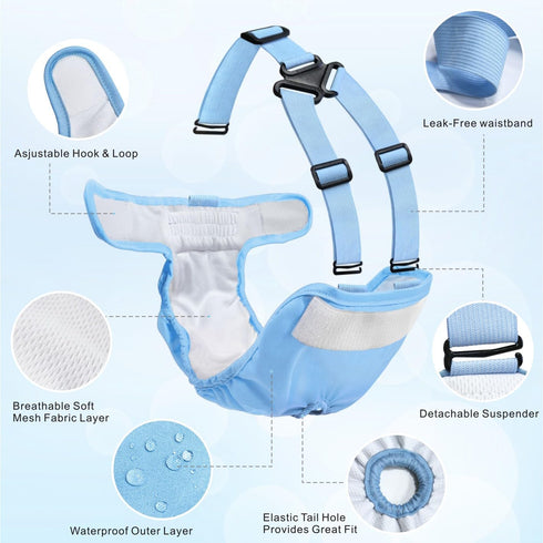 Idepet 3 Pack Female Dog Diapers with Suspender Detachable, Washable Reusable Girl Doggie Diapers for Small Medium