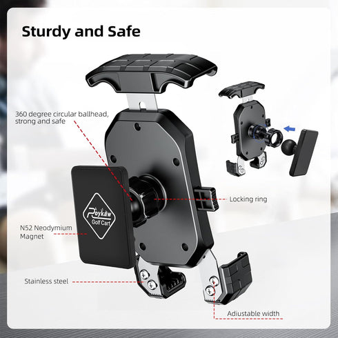 Roykaw Golf Cart Magnetic Phone Holder Mount for EZGO/Club Car/Yamaha, 360° Rotatable, One-Handed Use