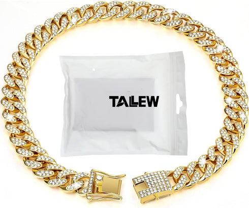 Dog Chain Diamond Collar with Secure Buckle, Metal Walking Collar Design, Pet Jewelry Accessories for Small Medium
