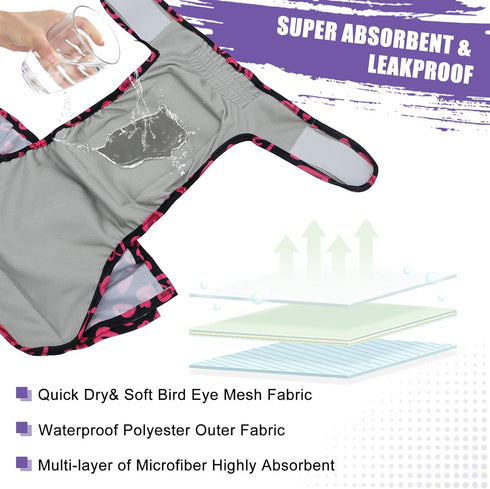 (2 Pack Regular+2 Pack U-WWDQB02XS Female Dog Diapers Reusable No Tail Hole Period Panties Washable Diapers Female