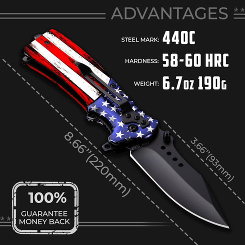 Grand Way Spring Assisted Pocket Knife American Flag - American Military US Flag Tactical Knife - Patriotic Pocket Knives for Men Boys Teenage - Nice Hand Folding Knife United States 0207 F by Grand Way