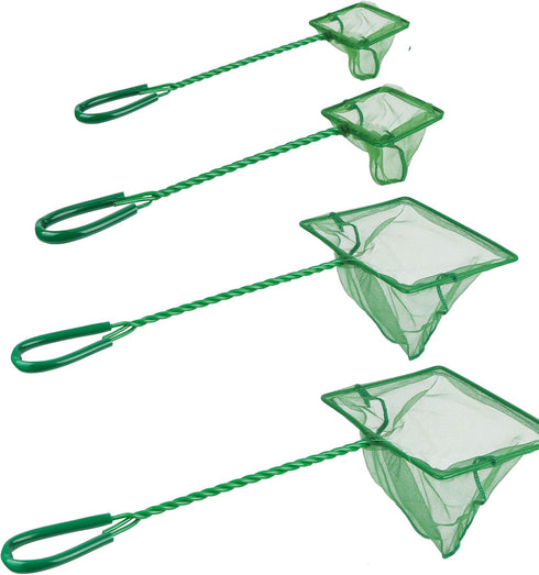 4 Pack Fine Quick Catch Mesh Nylon Fishing Nets with Plastic Handle for Fish Tank - Green (3in, 4in, 5in, 6in)