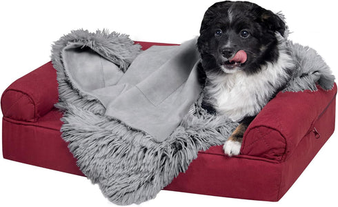 Furhaven Waterproof Throw Blanket for Dogs & Indoor Cats, Washable Shaggy Plush Calming Long Faux Fur Blanket (Gray,