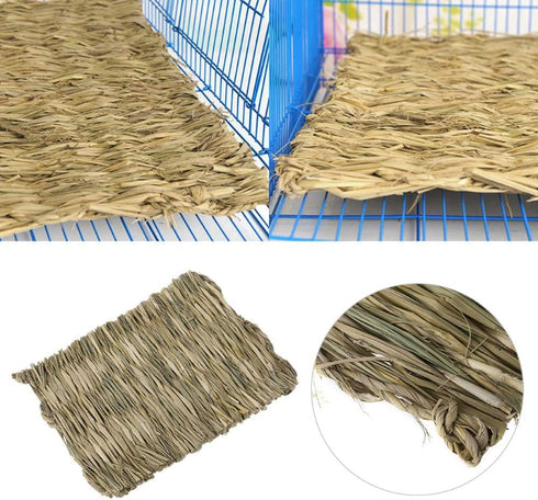 Grass Mat Woven Bed Mat for Small Animals, Bunny Bedding Nest Chew Toy for Guinea Pig, Rabbit, Hamster (Pack of 3)