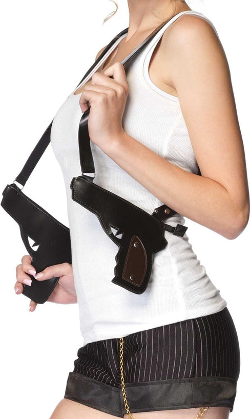 Leg Avenue Women's Double Gun Zipper Holster, One Size, Gangster Black