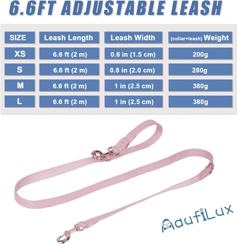 Soft Leather Dog Collar and Leash Set (6.6') - Stylish Rose Gold Heavy Duty Metal Buckle, 4 Adjustable Lengths for
