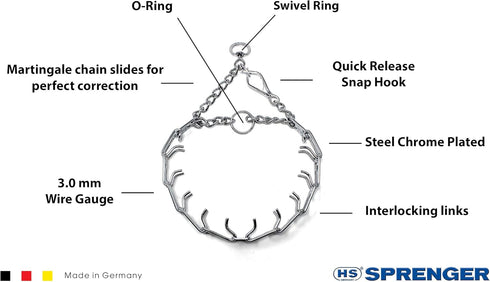HS HERM. SPRENGER GERMANY Prong Dog Training Collar - Quick Release Buckle Ultra-Plus Chrome Plated Steel for Dogs