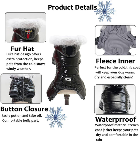 Waterproof Dog Clothes - Winter Warm Hooded Jumpsuit Snowsuit for Dogs (M, Black)