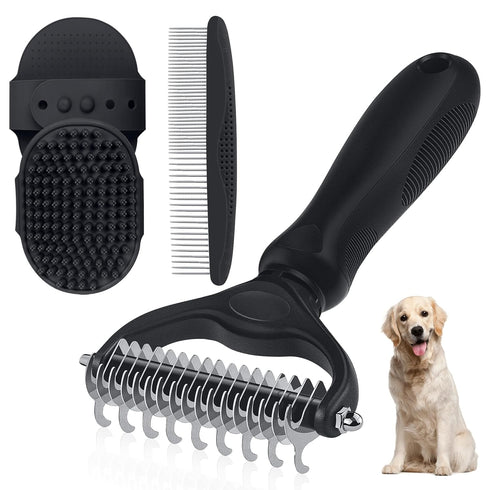 Neyakopaw Double-Sided Pet Grooming Rake - 4-in-1 Professional Pet Grooming Kit, Deshedding Dematting