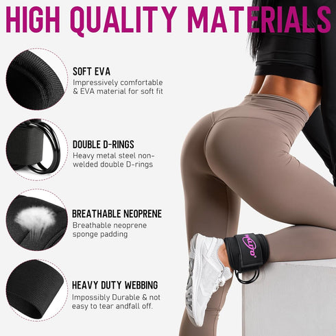 WALITO Gym Ankle Straps for Working Out, Glute Ankle Cuff Kickback Strap for Women, Gym Cable Machine Accessories