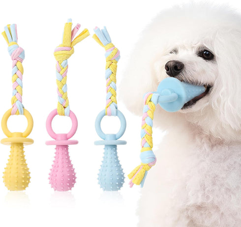 APLZGMG 3Pcs Pet Molar Clean Teeth Rubber Toy, Dog Pacifier With Rope, Dog