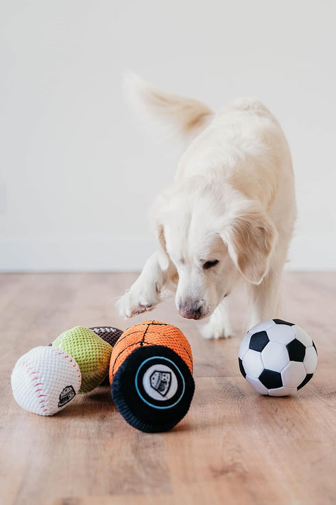 ZippyPaws SportsBallz Dog Squeaky Toys, Funny Plush for Small, Medium, & Large Dogs, Interactive Squeaker