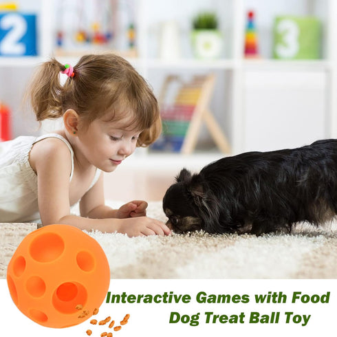 Dog Toy Balls, 5 Inch Treat Dispenser, Interactive Chew Toy for Food Dispensing, Ball for Large Medium Dogs (Orange)