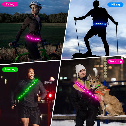 LED Running Belt, USB Rechargeable High Visibility Waistband Safety Light for Running, Cycling, and Walking