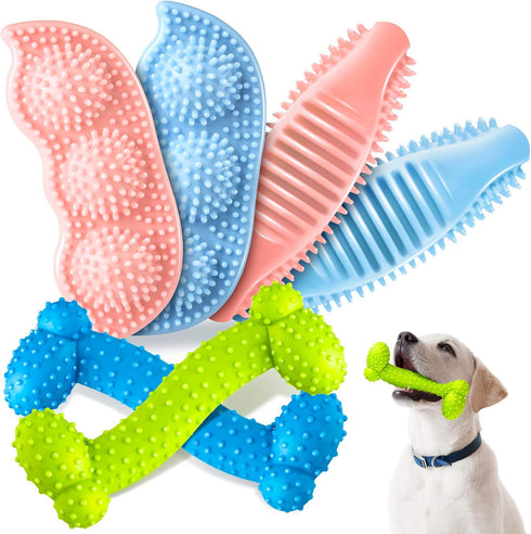 Skylety 6 Pieces Puppy Teething Chew Rings Toys - Rubber Bone-shaped Puppy Teething Toy for 2-8 Months