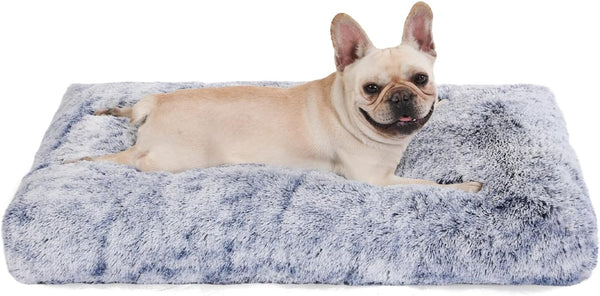 Bedfolks Waterproof Dog Crate Bed, Plush Dog Bed with Removable Washable Cover for Large Dogs, 35"x23", Dark Blue
