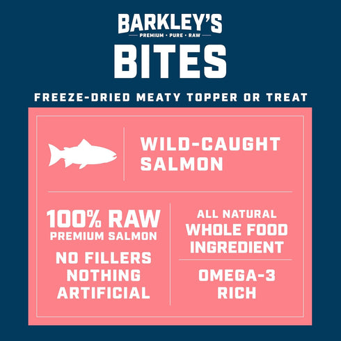 4 Oz (1 Pack) Barkleys Bag Salmon Bites, Freeze Dried Dog Treats and Food Topper, Made with Wild-Caught Salmon
