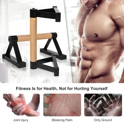 Wood Push Up Bars, Parallettes Anti-slip Handstand Bars for Calisthenics, Solid Wood with Sturdy Metal Bracket