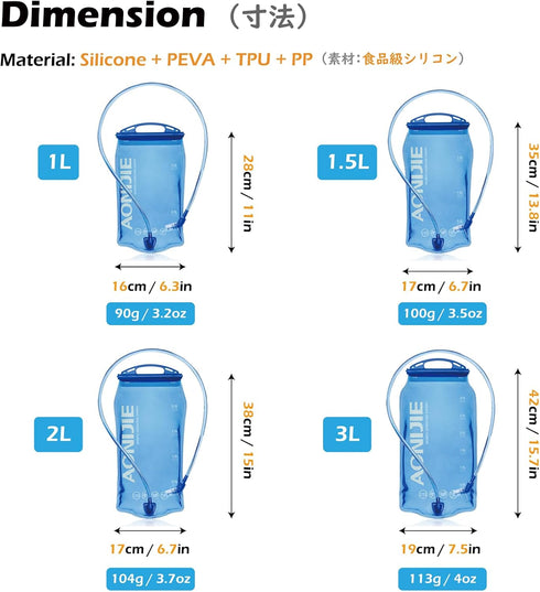 TRIWONDER 1-1.5-2-3L BPA Free Hydration Bladder Hydration Pack Water Reservoir for Bicycling Hiking Camping Backpack (1L)
