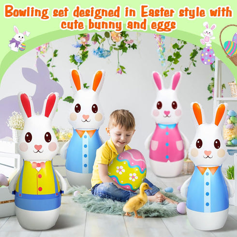 12 28 Inch Set 10 2 Shappy Pcs Giant Inflatable Easter Bunny Bowling with Egg, Inflatable Easter Game for Kids Adults
