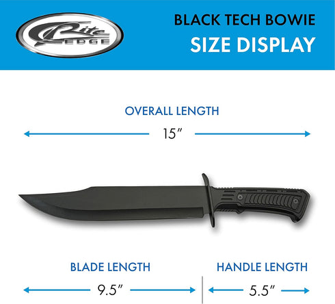 SZCO SUPPLIES 15" Black Tech Bowie Blade Knife for Outdoor Survival