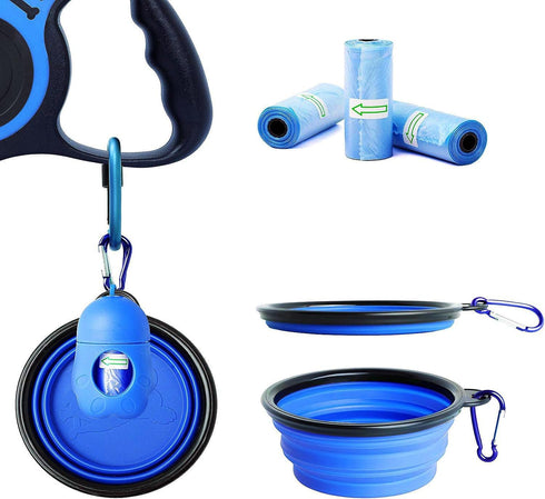PETIMP Retractable Dog Leash, Lightweight 16FT Claw Print with Folding Bowl, Dispenser, Rubbish Bags for Small Medium