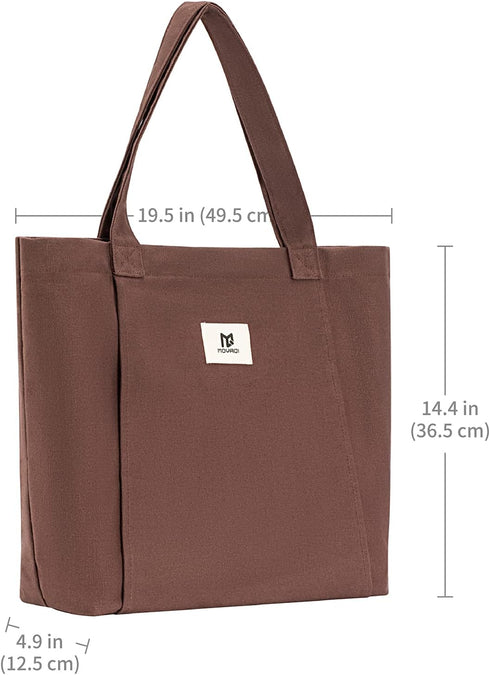 Moyaqi Canvas Tote Bag with Yoga Mat Carrier Pocket Carryall Shoulder Bag for Office, Workout, Pilates, Travel, Beach
