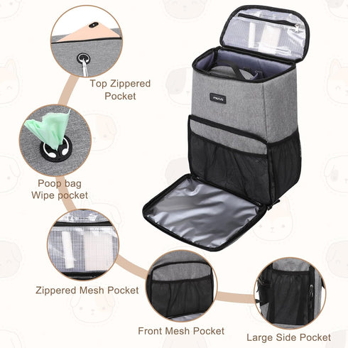 MOSISO Dog Travel Bag Backpack - Airline Approved Organizer with Multi-Pockets and 2 Dog Food Baskets