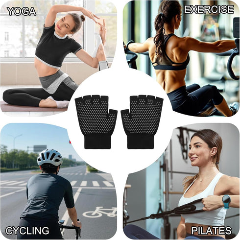 Jxiwfvl Fingerless Workout Pilates Gloves for Men and Women, Non-Slip Grip Fitness Gym Gloves Breathable Half Finger