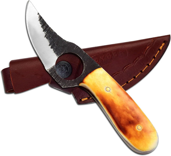 Small Skinning Knife, Fixed Blade Damascus Bone Knife, 3 Inch Blade for Camping Gear