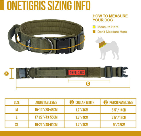 Tough Tactical Dog Collar with Handle, Military Adjustable Collar with Heavy Duty Metal Buckle, Large, Green