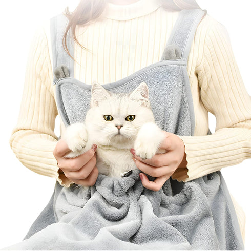 Cozy Pet Carrier Apron, Hands-Free Cat Sling for Indoor Outdoor Travel, Grey