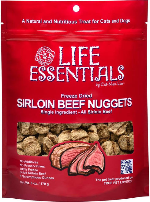 LIFE ESSENTIALS BY CAT-MAN-DOO Freeze Dried Sirloin Beef Dog & Cat Treats, 6 OZ Bag